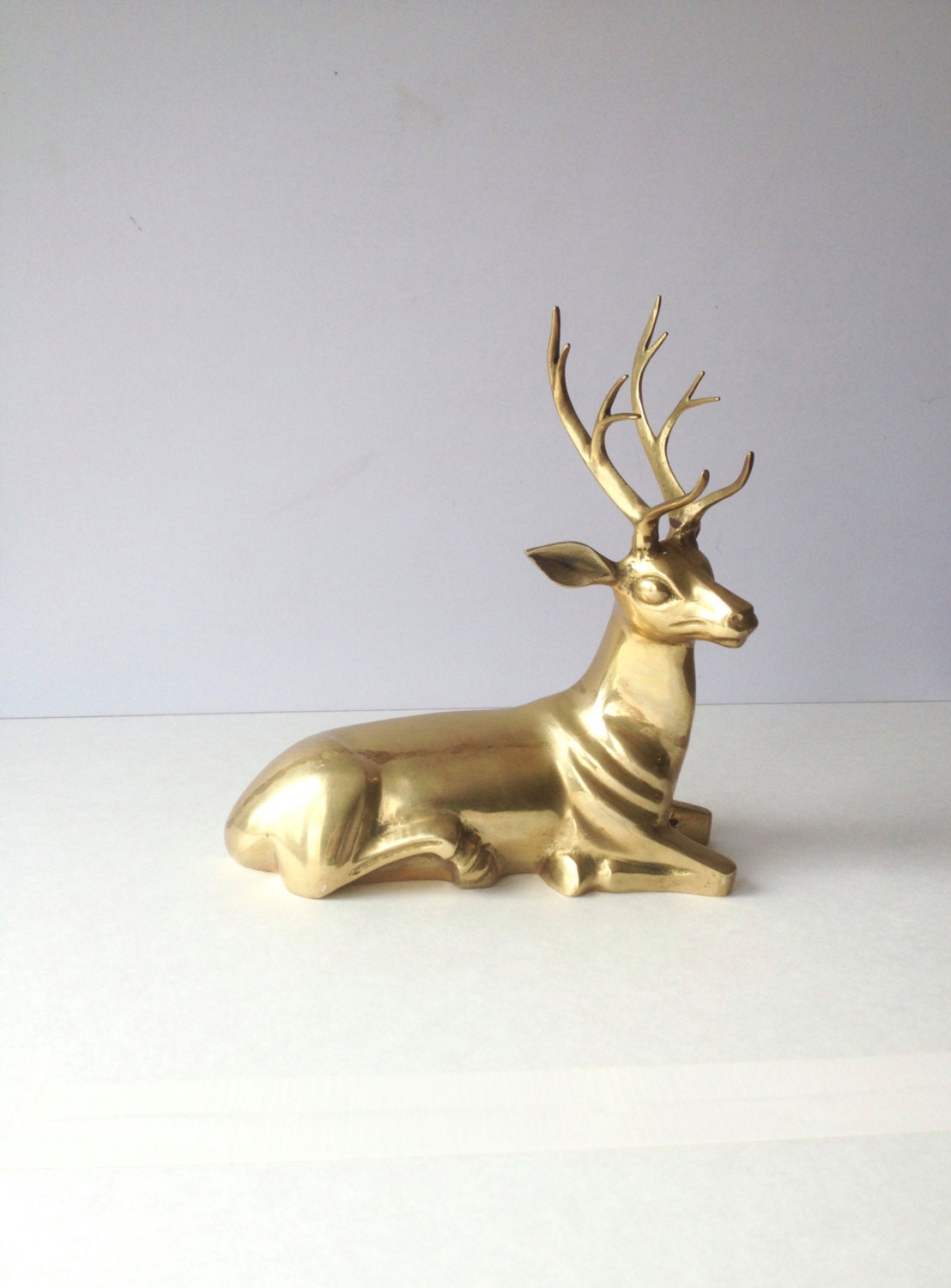 Mid Century Brass Deer. Sitting Brass Deer by WhereTheRobinSings