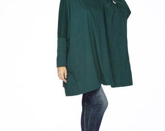 NO.62 Deep Teal Cotton Jersey Oversized T-Shirt Tunic Sweater, Women’s Top