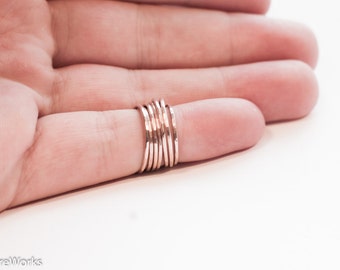 Rose Gold Stacking Rings - Thin Skinny Rose Gold Rings - Hammered 14k Rose Gold Filled - Dainty Thin Stacking Rings Textured