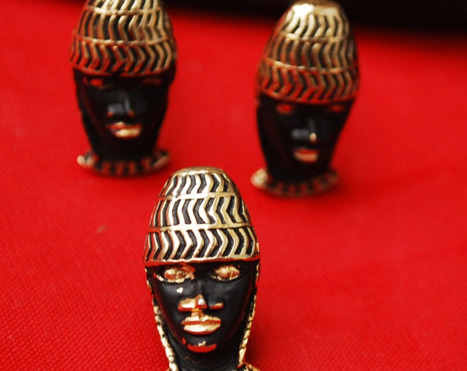 Tribal Face Cuff links Black Gold Mask blackamoor Matching cuff link and Tie Pin Swank