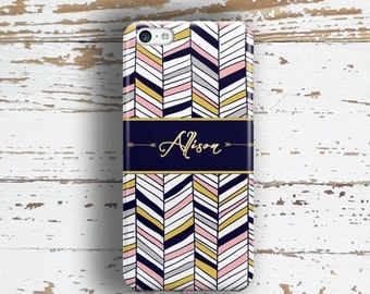 Gift for women , Tribal Iphone case with monogram , Arrows with Navy blue, pink chevron (1426)