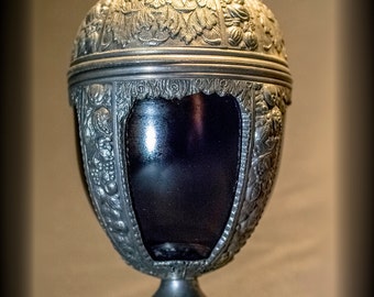 Cast Metal Chalice with Cobalt Blue Glass Insert by Progress Novelty Casting Works circa 1920, made in USA