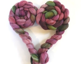 4 oz BFL/Silk 'Raspberry' Combed Top Roving Dyed Wool Spinning Fiber batt Leicester