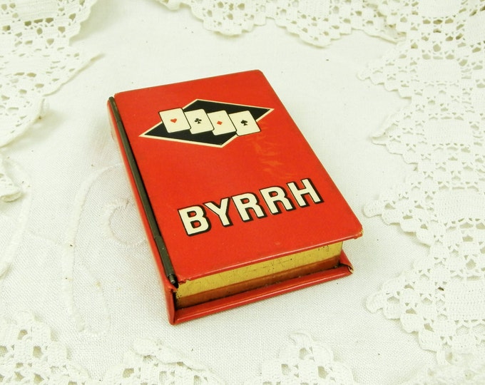 Vintage Promotional Metal Playing Card Tin by French Aperitif Drinks Company Byrrh, Advertising Red Box for Pack of Cards from France