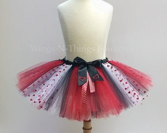 VALENTINE TUTU SKIRT, Childrens Costume, Girls, Baby, Toddler, hearts, love, kids, black, red, white, Harley Quinn, Queen of Hearts