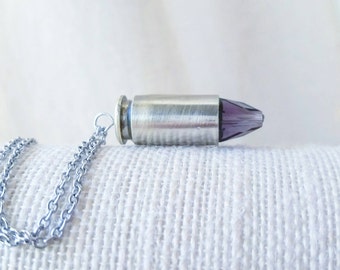 Bullet necklace - Crystal bullet necklace - bullet casing - bullet jewelry - crystal bullet - bullet pendant - silver bullet necklace