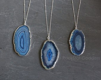 Agate Necklace // Blue Agate // Sliced Agate // Geode Necklace // Druzy Necklace // Druzy Jewelry // Agate Slice