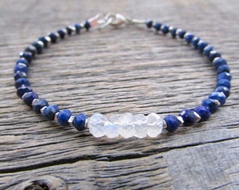 Rainbow Moonstone Bracelet, Lapis Bracelet, Gemstone Bracelet, Bead Bracelet, Boho Bracelet, Stack Bracelet, June Birthstone Bracelet