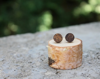 Wood Geometric Earrings // Walnut Earrings // Natural Wood Earrings // Circle Earrings // Fake Plugs