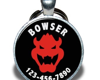 Pet ID Tag - Bowser Nintendo, Black & Red *Inspired* - Dog tag, Cat Tag, Pet Tag