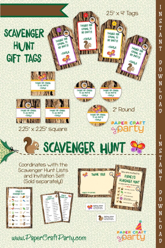 Scavenger Hunt Printable Gift Tags Customize Instant