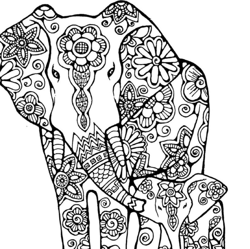 Download Elephant Coloring Page to Print and Color Nature Flowers