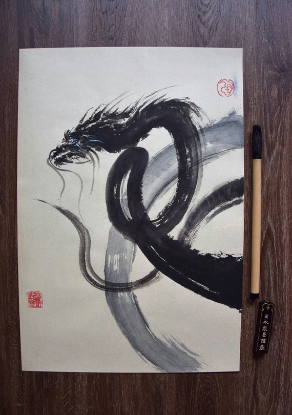 Dragon Dragon Painting Sumi-e Abstract Painting Surreal