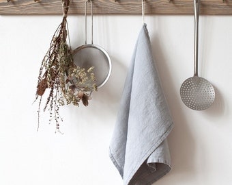 Light Grey Stone Washed Linen Tea Towel