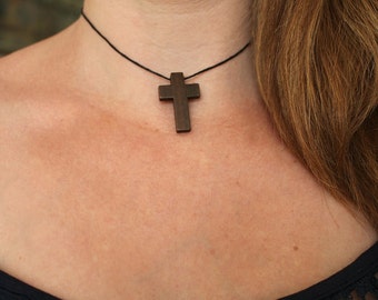 Cross choker, choker necklace, wooden cross necklace, wooden cross choker, gothic jewellery, gift for her, 90s jewellery, 90s choker
