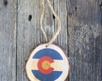 Colorado Flag Wood Slice Ornament