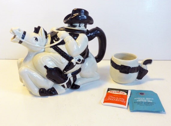 Teapot Cowboy w/ Cup Vintage Fitz and Floyd Cowboy on Horse