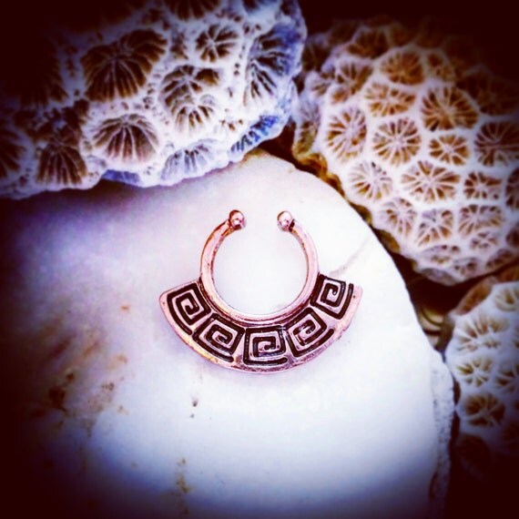 Swirl Curl Fake Copper Septum Ring Rose Gold by ThrowBackAnnie