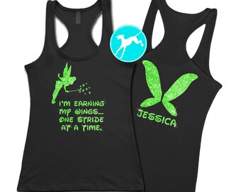 Tinkerbell run Disney Marathon Workout Tank earning my wings Shirt Top Cross Training Tank razor back run running exercise fitness