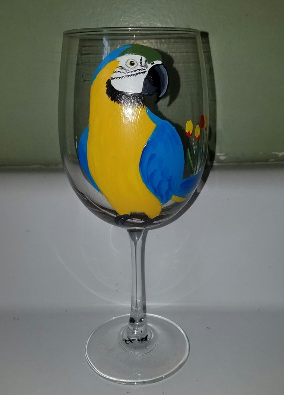Macaw parrot wine glass