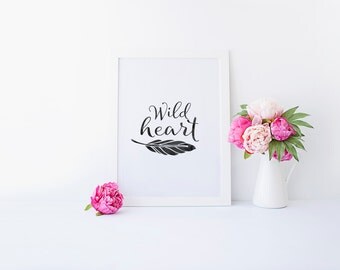 Bohemian Print Boho Rustic Art Wild Heart Feather Watercolor Bohemian Print Boho Rustic Art Wild Heart Feather Watercolor