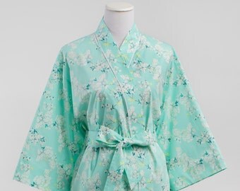 Maternity Hospital Robe • Maternity Kimono Robe • XS - Plus Size 3xl • Pre Post Delivery • Nursing • Short & Long • Floral PD Aqua Mint