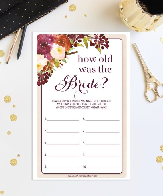 Instant Download How Old Was The Bride Game Fall Burgundy