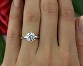 2 ct Classic Solitaire Engagement Ring, Man Made Diamond Simulant, 6 Prong Wedding Ring, Bridal Ring, Promise Ring, Sterling Silver