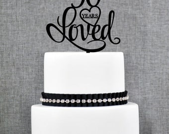 90 Years Loved Cake Topper, Classy 90th Birthday Cake Topper, Elegant Ninetieth Cake Topper- (T244-90)