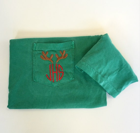 Short Sleeve Monogrammed Comfort Colors Reindeer Antler Holiday Shirt