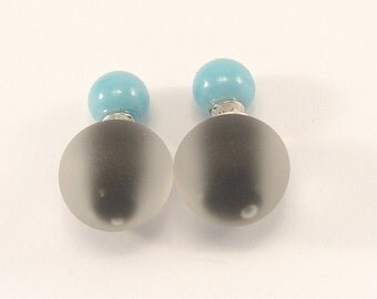 Murano glass double beads earrings, double sided earrings, glass jewelry, surgical steel