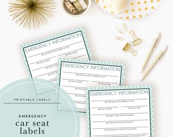 Printable Car Seat Emergency Labels for Baby Infant Toddler