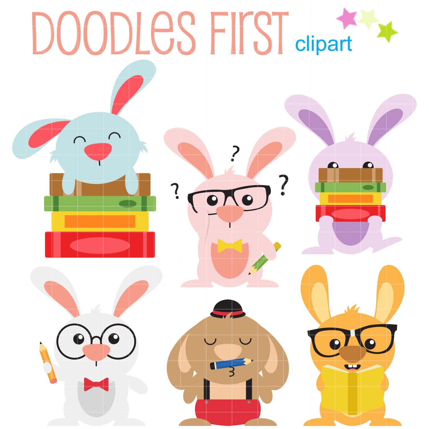 Smart Bunnies Digital Clip Art for Scrapbooking Card Making