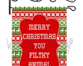 Custom Personalized Garden Flag Christmas Sweater Filthy Animal