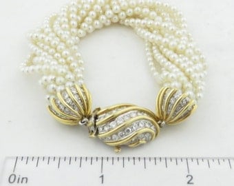 Vintage Estate CARTIER 18 kt Platinum Diamond & Cultured Pearl Bracelet.