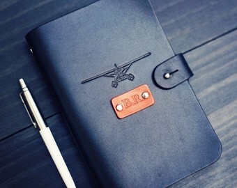 Personalized Leather journal, Notebook, Travel Diary, Journal, Sketchbook, Black, plane airplane adventures, handmade, Custom name initials