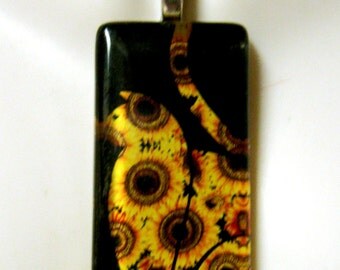 Sunflower cat pendant and chain - CGP02-133