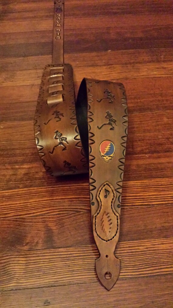 Custom Leather Grateful Dead Guitar Strap by TwoSticksLeather
