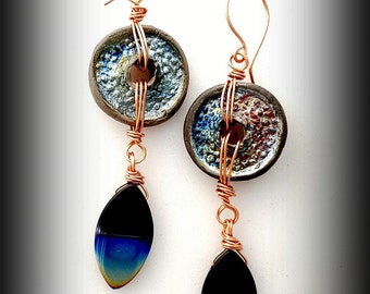Jewelry Earrings, Earrings Jewelry, Ceramic Jewelry, Raku Earrings, Copper Earrings, Gift for Women , Gift for Her, Boho Earrings, Gift