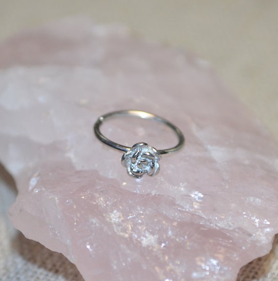 Silver Nose Ring Hoop - Nose Stud - Flower Tragus Earring Hoop - Cartilage Hoop Earring - Daith Earring - 20g Rook - Conch Piercing