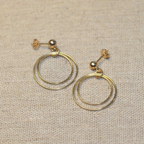 14k Gold Filled Сircles Dangle Earrings - Long Drop Earrings - Gold Dangling Earrings - Stud Drops