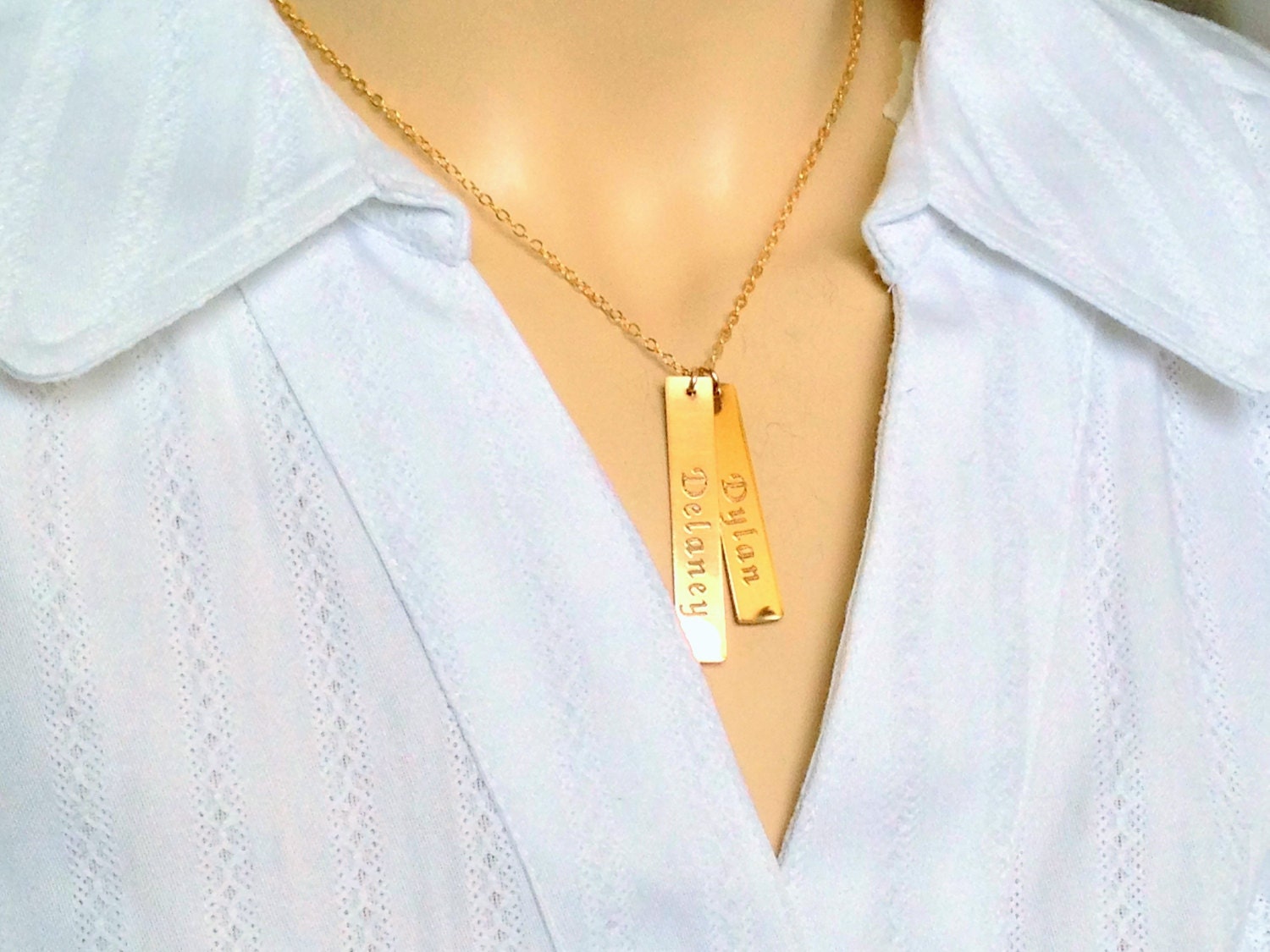 Double Name Bar Necklace Gold Vertical Bar Necklace custom name 2 Two Bars Necklace - 2 Names Necklace - Custom Engraved - Mothers necklace