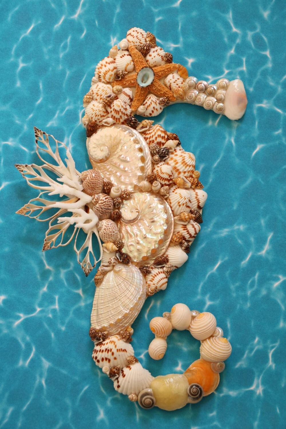 Seahorse Wall Decor Seahorse Shell Art Beach by TheSleepySeahorse