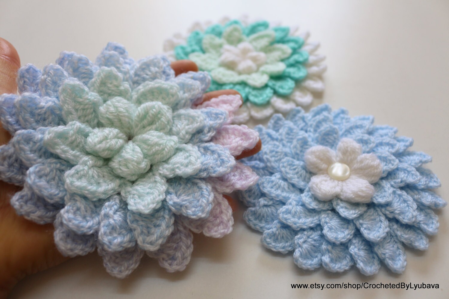 Crochet Flowers Large Flowers Lot 3 pieces Unique Crochet
