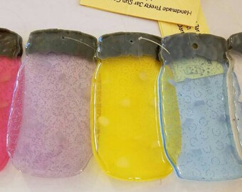 Handmade Glow-in-the-dark Firefly Jar Suncatcher with glow -in-the-dark "Fireflies" - NEW COLORS AVAILABLE!
