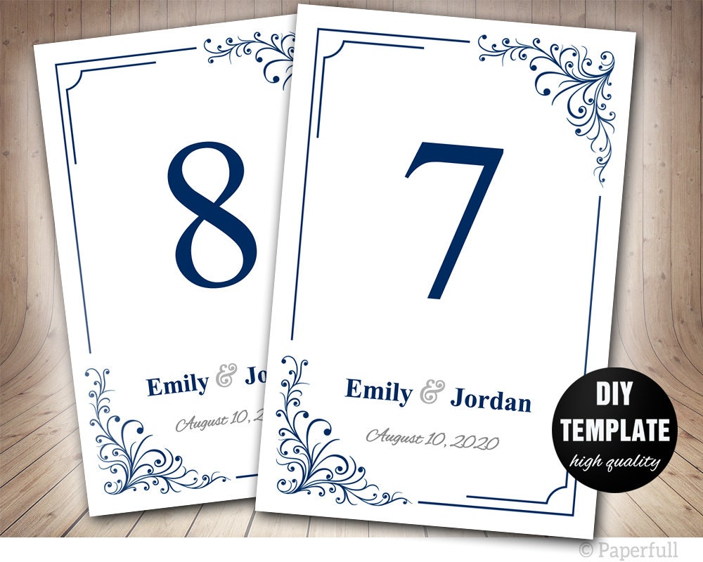 Elegant Table Card TemplateBlue Table CardNavy Table by paperfull