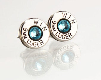 9mm Bullet Earrings - Bullet Jewelry - Gifts for Women - Birthstone Earrings - Silver Stud Earrings - Trendy Jewelry - Necklace