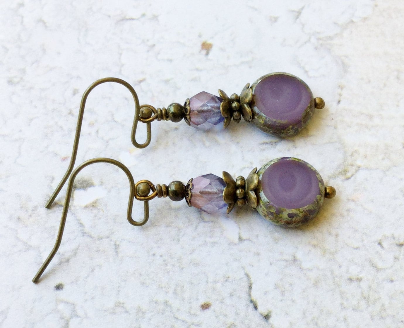 Purple Earrings Lavender Earrings Antique Gold by SmockandStone