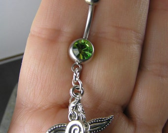 Peridot Green Ocean Belly Button Ring, Abalone, Sea Shell Ocean Trinkets Navel Piercing Tropical Beachy Jewelry