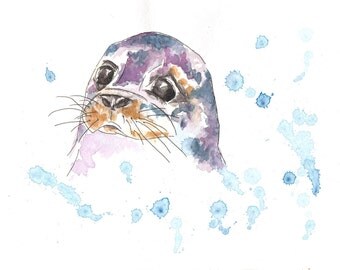 painting seal fish elephant watercolor illustration
